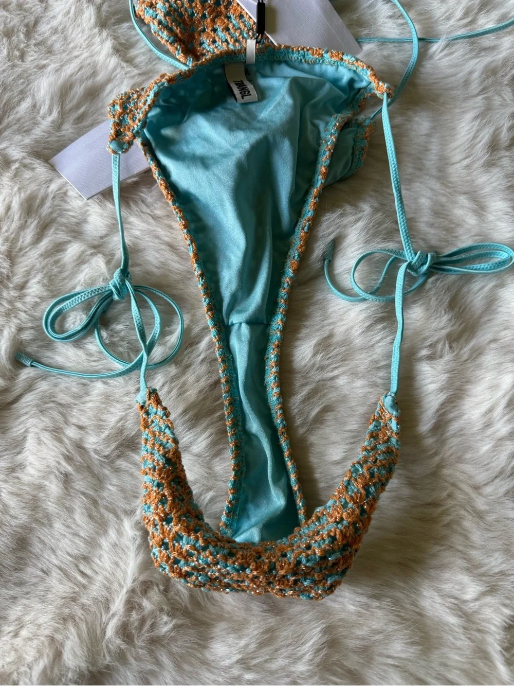 triangl swimwear Crochet Tie-Side Bikini in Turquoise and Tan